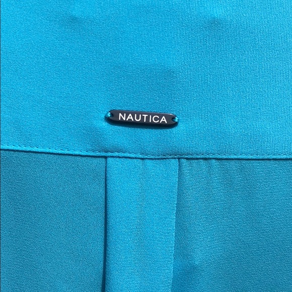 NEW NAUTICA Teal Blue Long Sleeve Button V-Neck Blouse Top XS - Picture 4 of 6